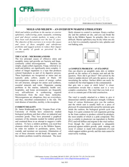 MOLD and MILDEW – an OVERVIEW/MARINE UPHOLSTERY Mold and Mildew Problems in the Marine Or Exterior Likely Element to Control Is Moisture