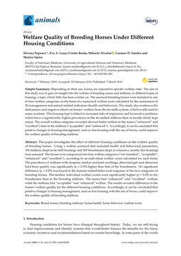 Welfare Quality of Breeding Horses Under Different Housing Conditions