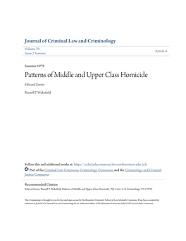 Patterns of Middle and Upper Class Homicide Edward Green