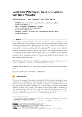 Constrained Polymorphic Types for a Calculus with Name Variables∗