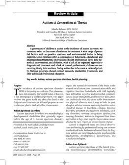 Autism: a Generation at Threat Review Article