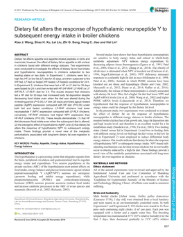 Dietary Fat Alters the Response of Hypothalamic Neuropeptide Y to Subsequent Energy Intake in Broiler Chickens Xiao J