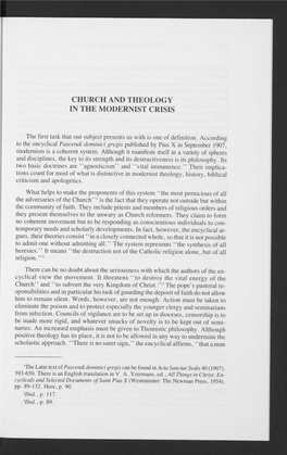 Church and Theology in the Modernist Crisis