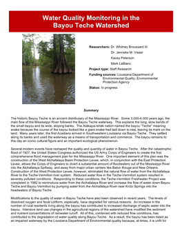 Water Quality Monitoring in the Bayou Teche Watershed