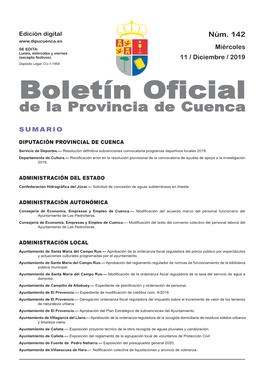 Boletín Oficial De La Provincia De Cuenca Sumario Diputación Provincial De Cuenca