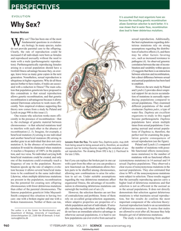 Why Sex? Now Shown That in Water Fleas, Recombination Does Lead to Fewer Deleterious Mutations