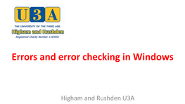 Errors and Error Checking in Windows