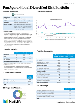 Panagora Global Diversified Risk Portfolio General Information Portfolio Allocation