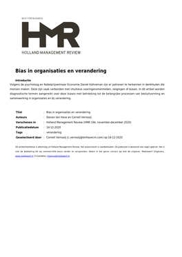 Bias in Organisaties En Verandering