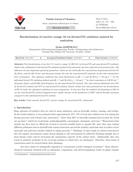 Decolorization of Reactive Orange 16 Via Ferrate(VI) Oxidation Assisted by Sonication