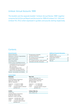 Unilever Annual Accounts 1999