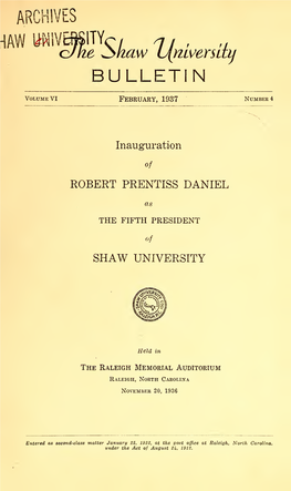 Shaw University Bulletin: Inauguration of Robert Prentiss