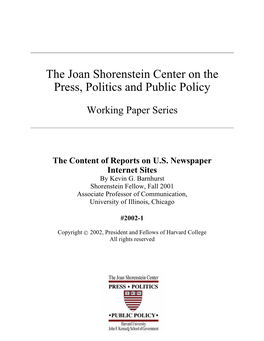 The Content of Reports on U.S. Newspaper Internet Sites by Kevin G