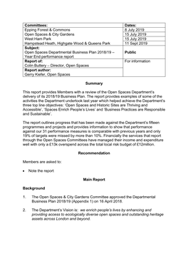 Open Spaces Departmental Business Plan