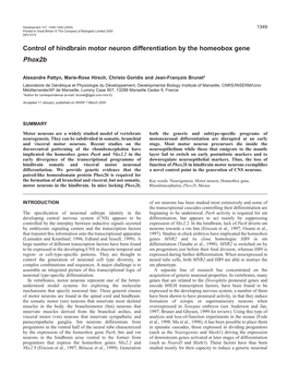 Phox2b and Motoneuronal Differentiation