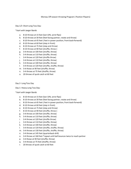 Season Throwing Program ( Position Players) Day 1/3 Short