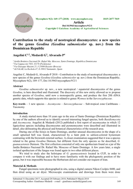 Contribution to the Study of Neotropical Discomycetes: a New Species of the Genus Geodina (Geodina Salmonicolor Sp