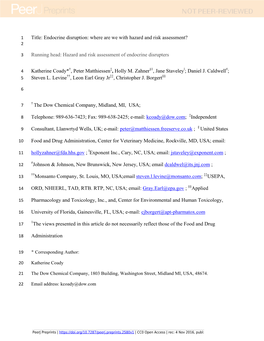 Endocrine Disruption: Where Are We with Hazard and Risk Assessment? 2