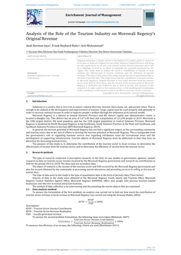 Analysis of the Role of the Tourism Industry on Morowali Regency's Original Revenue