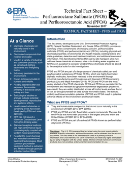 Perfluorooctane Sulfonate (PFOS) and Perfluorooctanoic Acid (PFOA) November 2017 TECHNICAL FACT SHEET – PFOS and PFOA