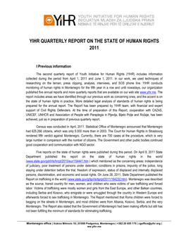 Second Quarterly Report on the State of Human Rights in Montenegro In
