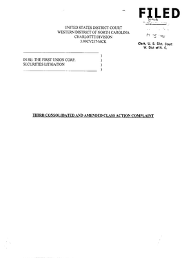 First Union Corporation Securities Litigation 99-CV-00237-Third