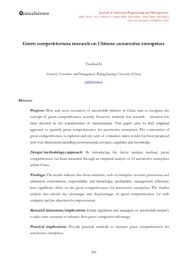 Green Competitiveness Research on Chinese Automotive Enterprises