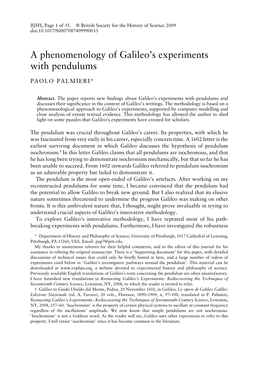 A Phenomenology of Galileo's Experiments with Pendulums