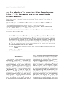 Age Determination of the Mongolian Wild Ass (Equus Hemionus Pallas, 1775) by the Dentition Patterns and Annual Lines in the Tooth Cementum