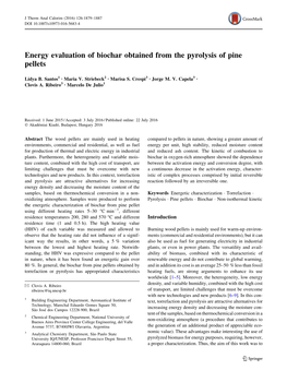 Energy Evaluation of Biochar Obtained from the Pyrolysis of Pine Pellets