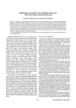 Breeding Ecology of Barred Owls in the Central Appalachians