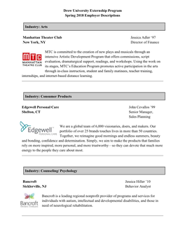 Drew University Externship Program Spring 2018 Employer Descriptions