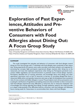 Ventive Behaviors of Consumers with Food Allergies About Dining Out: a Focus Group Study Junehee Kwon1* and Yee Ming Lee2 1Dept