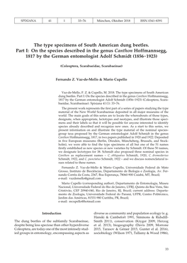 The Type Specimens of South American Dung Beetles. Part I: On