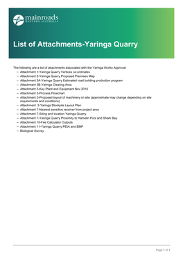 List of Attachments-Yaringa Quarry