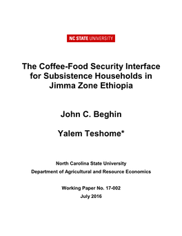 The Coffee-Food Security Interface for Subsistence Households in Jimma Zone Ethiopia