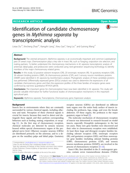 Identification of Candidate Chemosensory Genes in Mythimna Separata by Transcriptomic Analysis