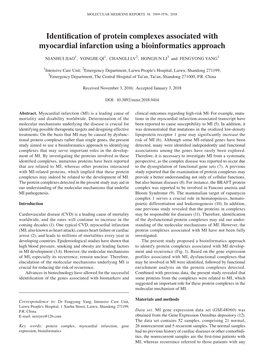 Identification of Protein Complexes Associated with Myocardial Infarction Using a Bioinformatics Approach