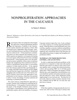 Nonproliferation Approaches in the Caucasus