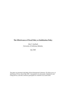 The Effectiveness of Fiscal Policy As Stabilization Policy