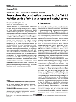 Research on the Combustion Process in the Fiat 1.3 Multijet Engine Fueled with Rapeseed Methyl Esters