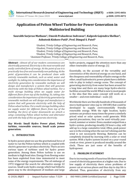 Application of Pelton Wheel Turbine for Power Generation in Multistoried Building