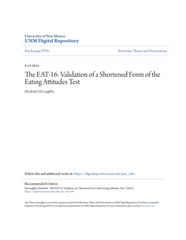 The EAT-16: Validation of a Shortened Form of the Eating Attitudes Test Elizabeth Mclaughlin