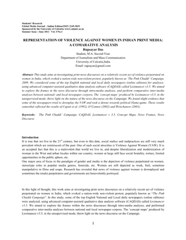 REPRESENTATION of VIOLENCE AGAINST WOMEN in INDIAN PRINT MEDIA: a COMARATIVE ANALYSIS Rupsayar Das Student, M.A