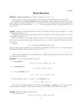 Binary Operations