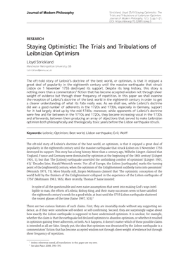 Staying Optimistic: the Trials and Tribulations of Leibnizian Optimism