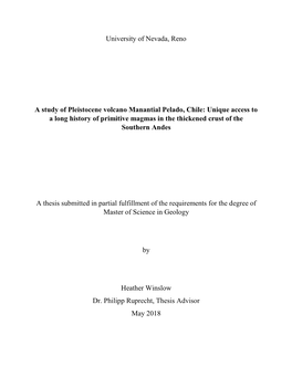 University of Nevada, Reno a Study of Pleistocene Volcano Manantial