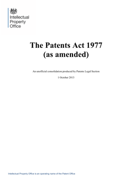 The Patents Act 1977 (As Amended)