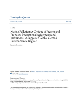 Marine Pollution: a Critique of Present and Proposed International Agreements and Institutions--A Suggested Global Oceans' Environmental Regime Lawrence R