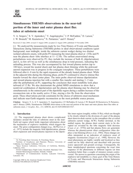 Simultaneous THEMIS Observations in the Near-Tail Portion of the Inner and Outer Plasma Sheet Flux Tubes at Substorm Onset V